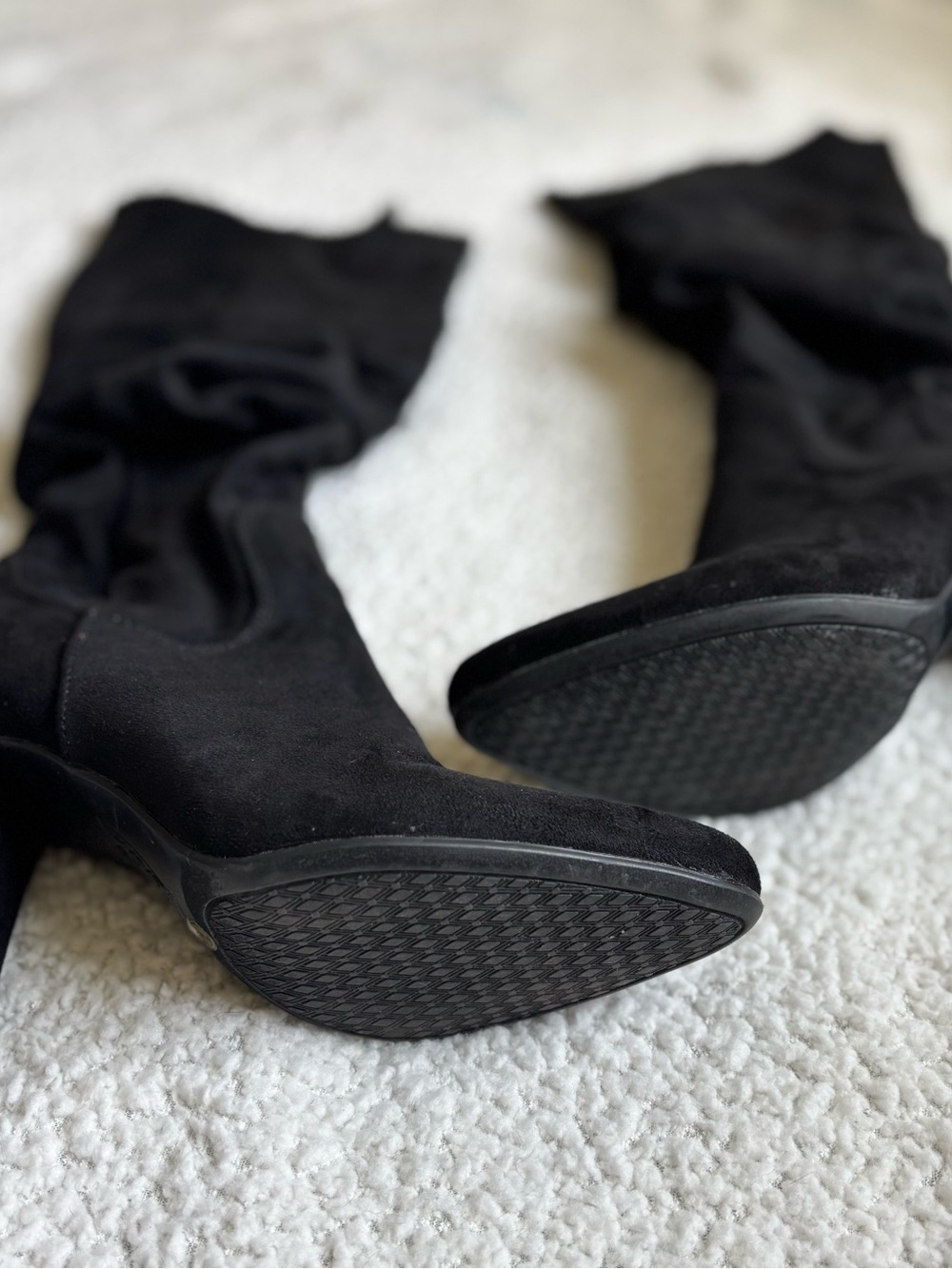 Over-the-Knee Suede Black Boots with Stacked Heel